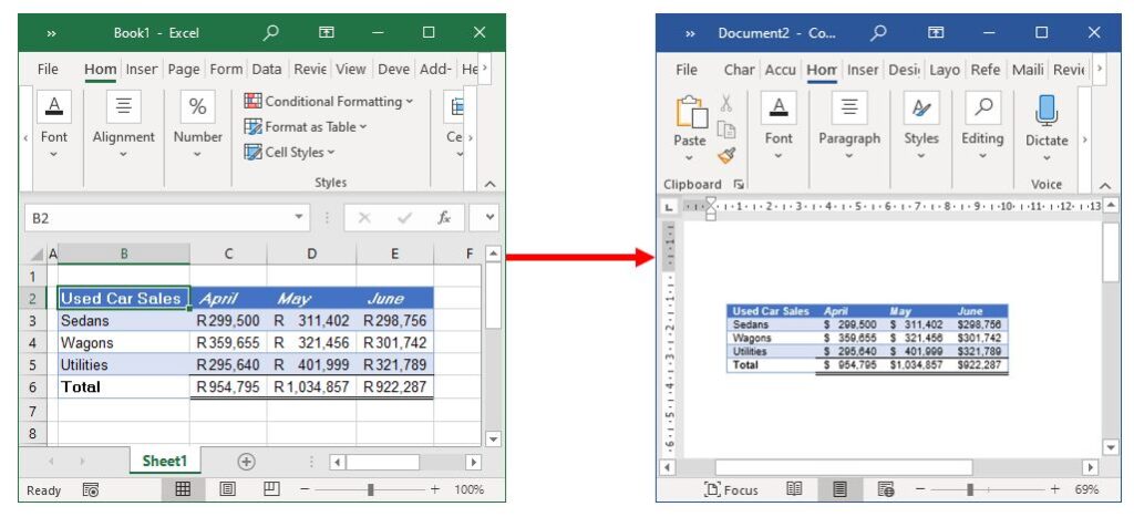 How do I transfer data from Google Sheets to Word?