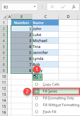autofill numbers fill series 1