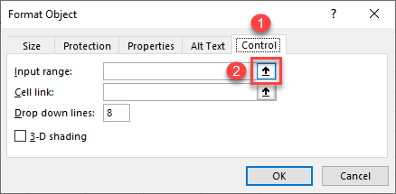 combo box format control input range