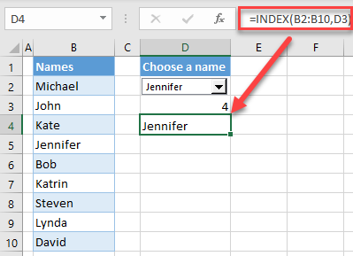 combo box link cell index