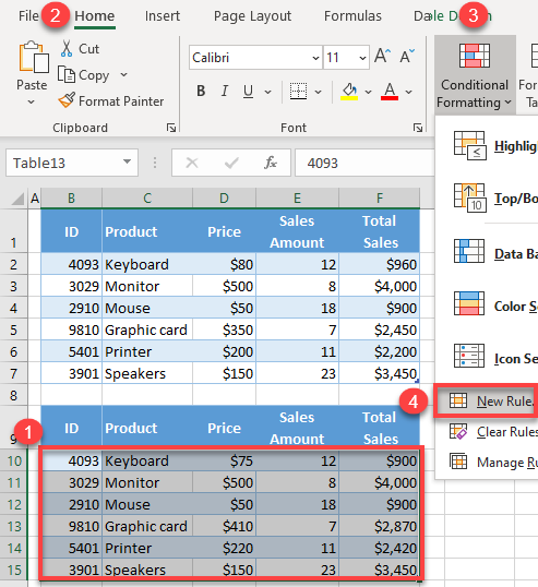 compare two tables conditional formatting 1