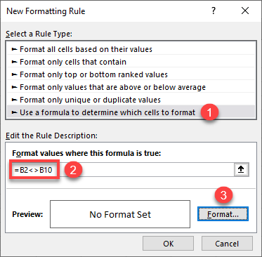compare two tables conditional formatting 2
