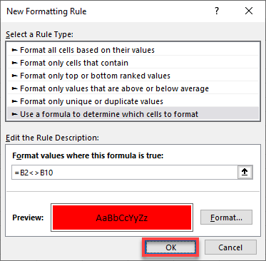 compare two tables conditional formatting 4