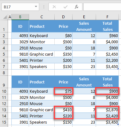 compare two tables initial data