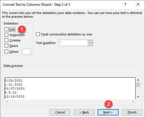 convert string to date text to columns 2