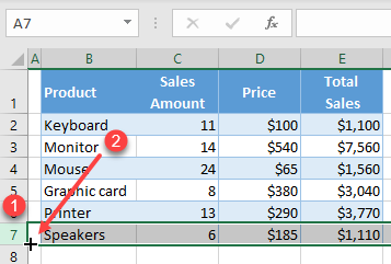 duplicate rows using fill handle