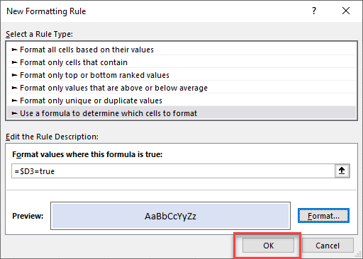 formatcheckbox createrule