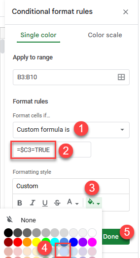 formatcheckbox gs create rule