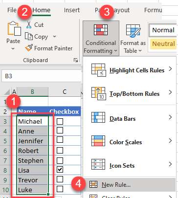 formatcheckbox ribbon