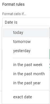 google sheets conditional formatting dates options