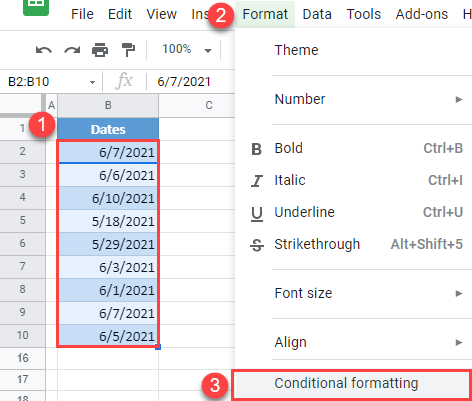 google sheets conditional formatting dates