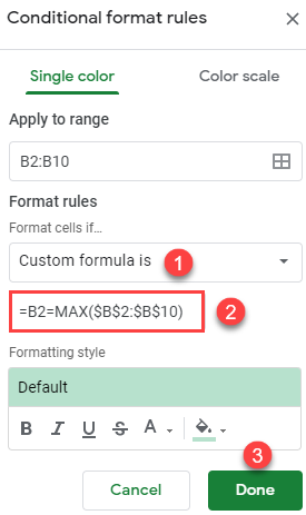 google sheets highlight highest value 2