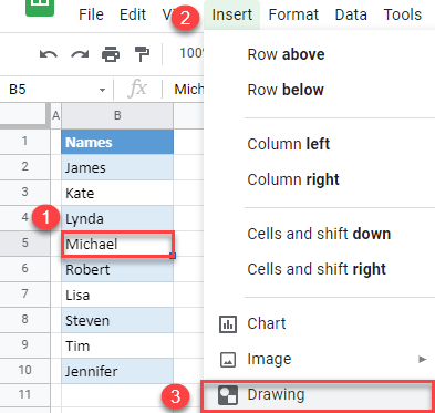 google sheets make a circle