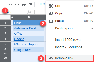 google sheets remove all hyperlinks