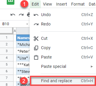 google sheets remove asterisks