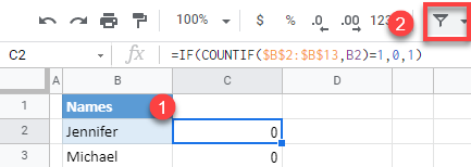 google sheets remove both duplicates 1a