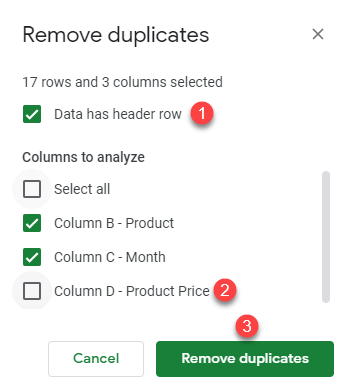 google sheets remove duplicates 2