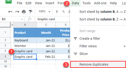 google sheets remove duplicates