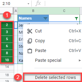 google sheets remove unique values 2a