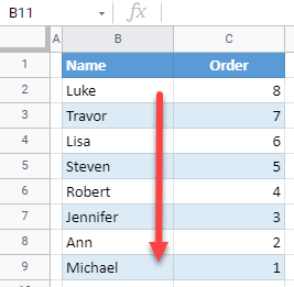 google sheets reverse the order 3