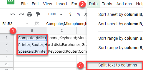 google sheets split multiple cells text to columns