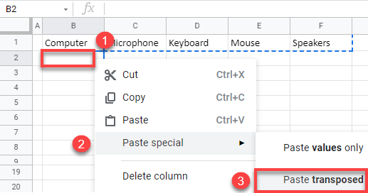 google sheets transpose data 2