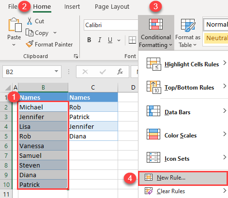 highlight cell if value exists in another column 1