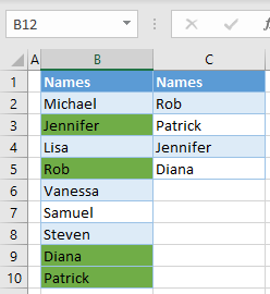 highlight cell if value exists in another column final data