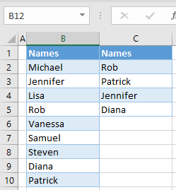 highlight cell if value exists in another column initial data