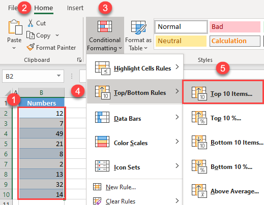 highlight top n values