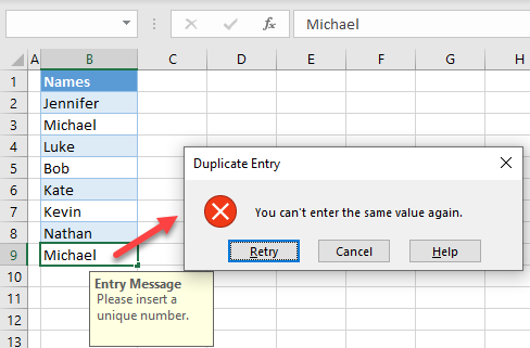 prevent duplicate entries data validation final