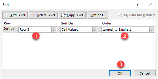 sort single row horizontally 4a