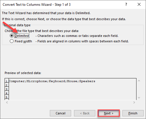 excel split cells semicolon