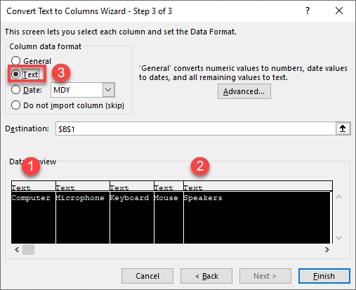 text to columns format all columns