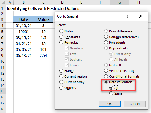 restricted values data validation