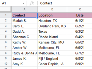 google sheets main table