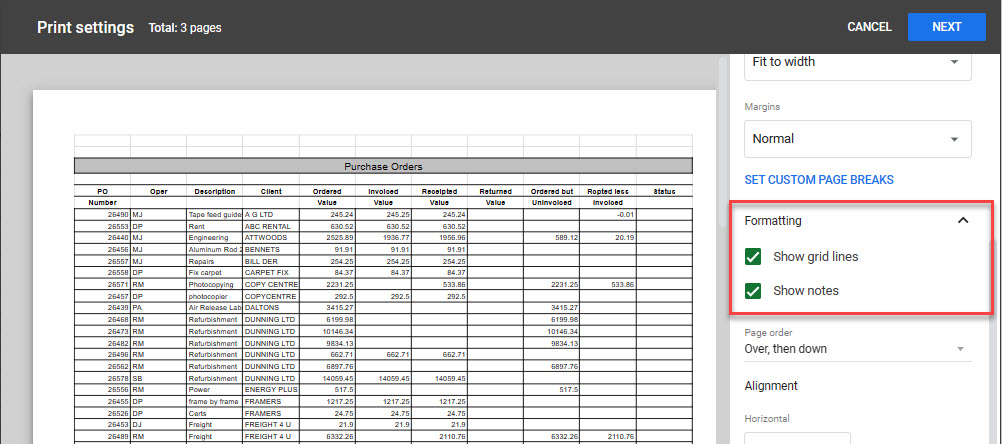 pagesetup gs format