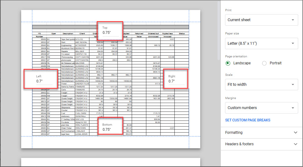 page setup gs set custom margins