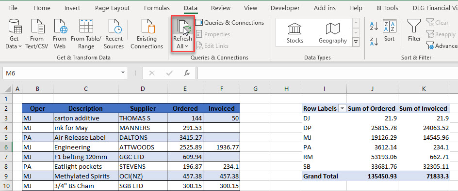 vba pivot refresh all