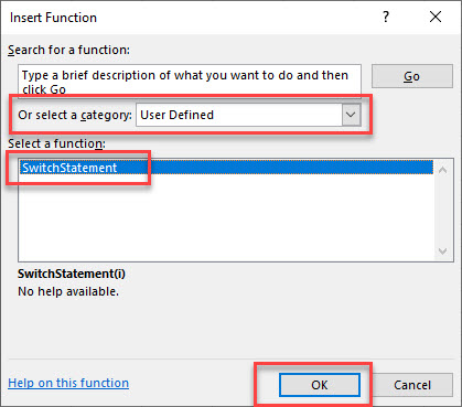 VBA Switch SelectFunction