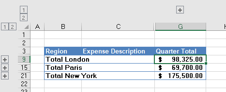 outline collapsed rows column