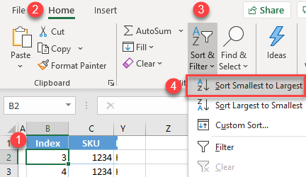 undo sort index column 4a