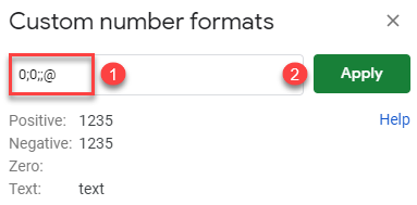 google sheets hide zeroes custom number format 2