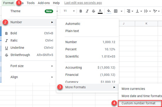 google sheets hide zeroes custom number format