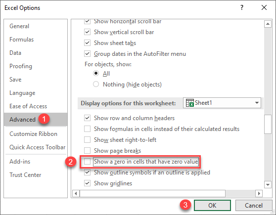 hide zeroes excel options 2