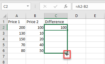 subtract multiple cells 9