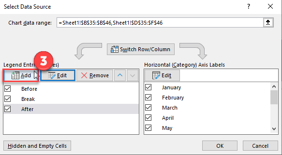 Add Dummy Data for Axis Break in Excel
