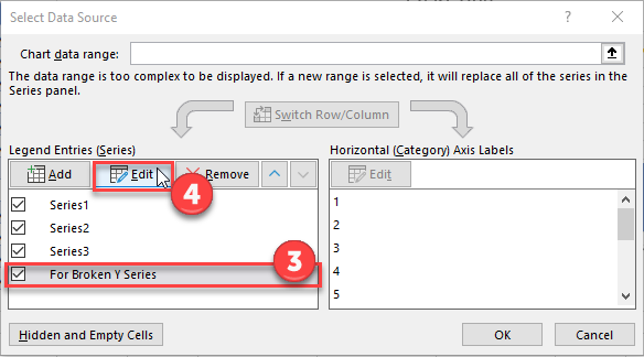 Broken Y Series Axis to Break Axis in Excel