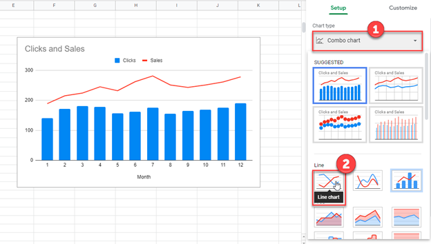 Change Chart Type for Multiple Lines Graph Google Sheets