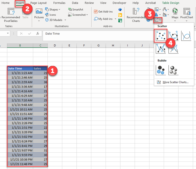 Create Scatterplot Graph in Excel Time Date